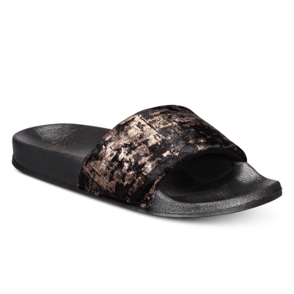 INC Metallic velour slide slippers black new w/box fits size 9/10